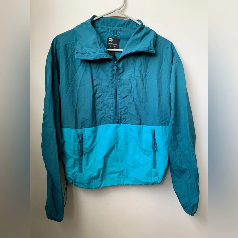 ALL IN MOTION Womens Teal Blue Green  Half Zip Pullover Nylon Windbreaker Jacket